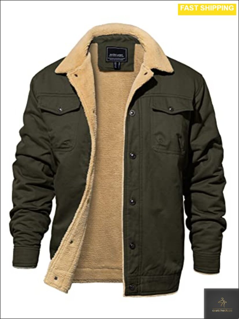 Mens Winter Fleece Lined Cotton Cargo Jacket Sherpa Work Coat